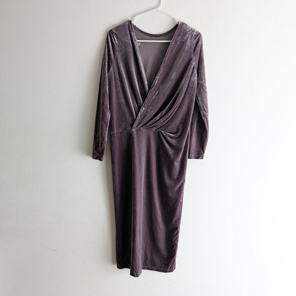 Mauve Velour Shift Dress with Deep V Draped Back - Picture 2 of 2